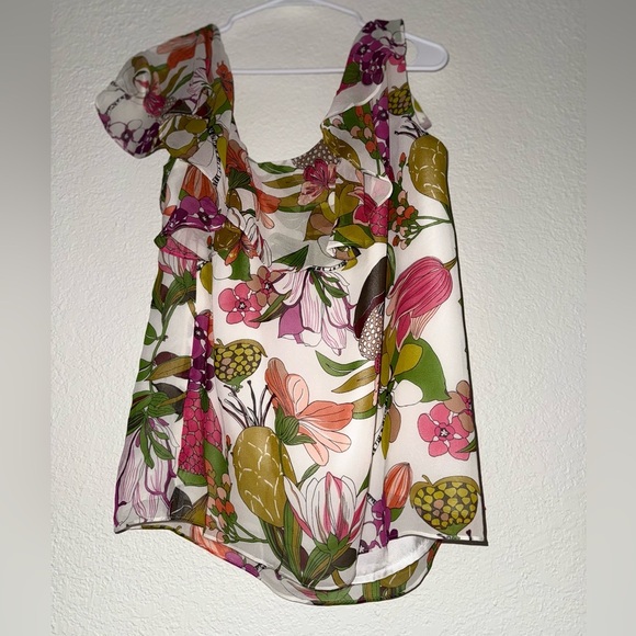 Trina Turk | Magnolia Floral Printed Silk Blouse size XL - Picture 7 of 9
